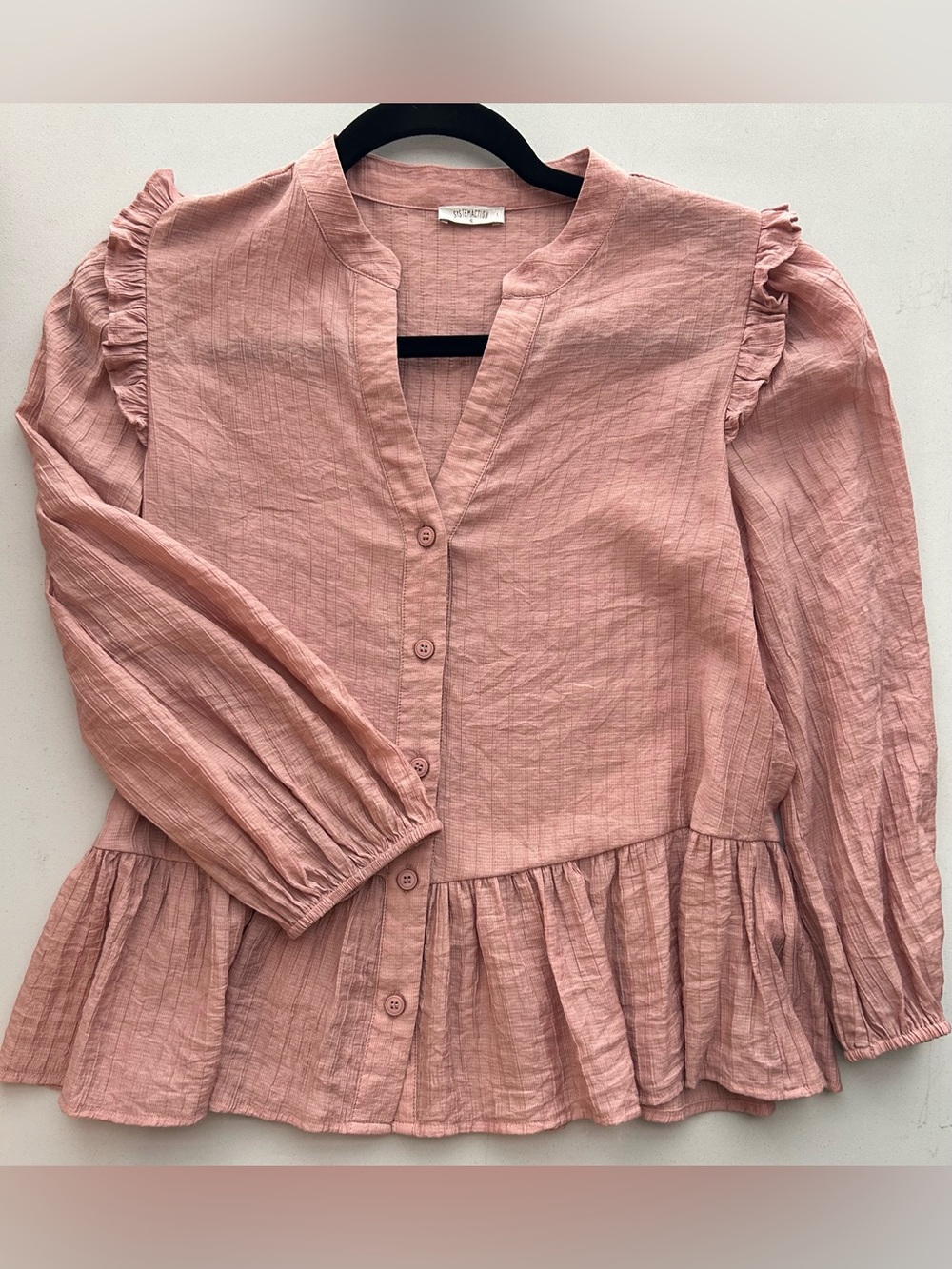 Systemaction Button Up Peplum Blouse Pink - Size S